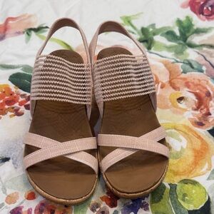 Skechers Women's Light Pink Elastic Cross-Strap Slingback Sandals